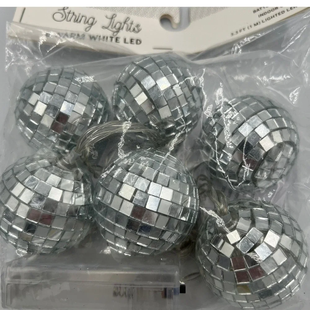 Seasonal Specialties Disco Ball String Lights Silver NWT LED